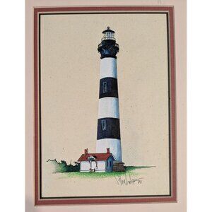 Lighthouse Mixed Media Art Signed Original 1992 Matted Costal Outer banks